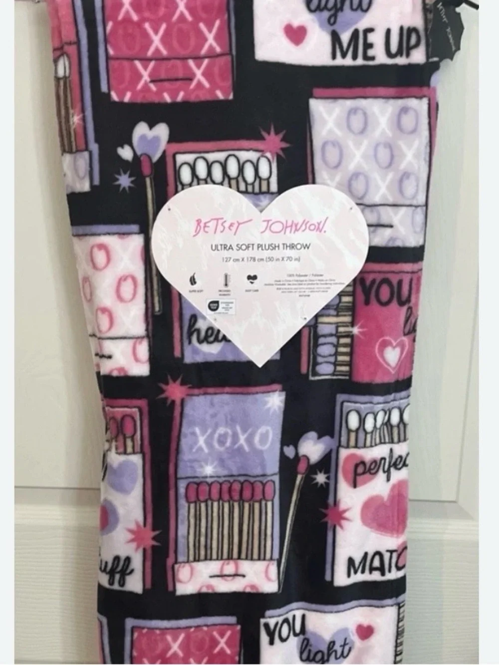 Betsey Johnson - Throw Blanket - You Light me Up, Perfect Match, Made in Heaven